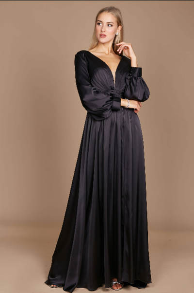 Black Satin Long Sleeve Formal Evening Dress The Dress Outlet Black Satin Long Sleeve Formal Evening Dress The Dress Outlet