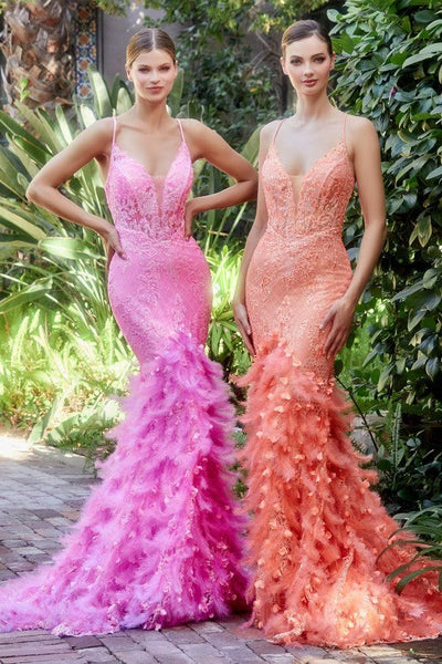Andrea & Leo A1116 Sparkling Feathered Mermaid Corset Gown, Hot Pink / 8 Andrea & Leo A1116 Sparkling Feathered Mermaid Corset Gown, Hot Pink / 8