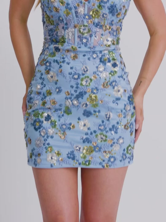 Faviana 11126 Short Floral Beaded Applique Homecoming Fitted Dress