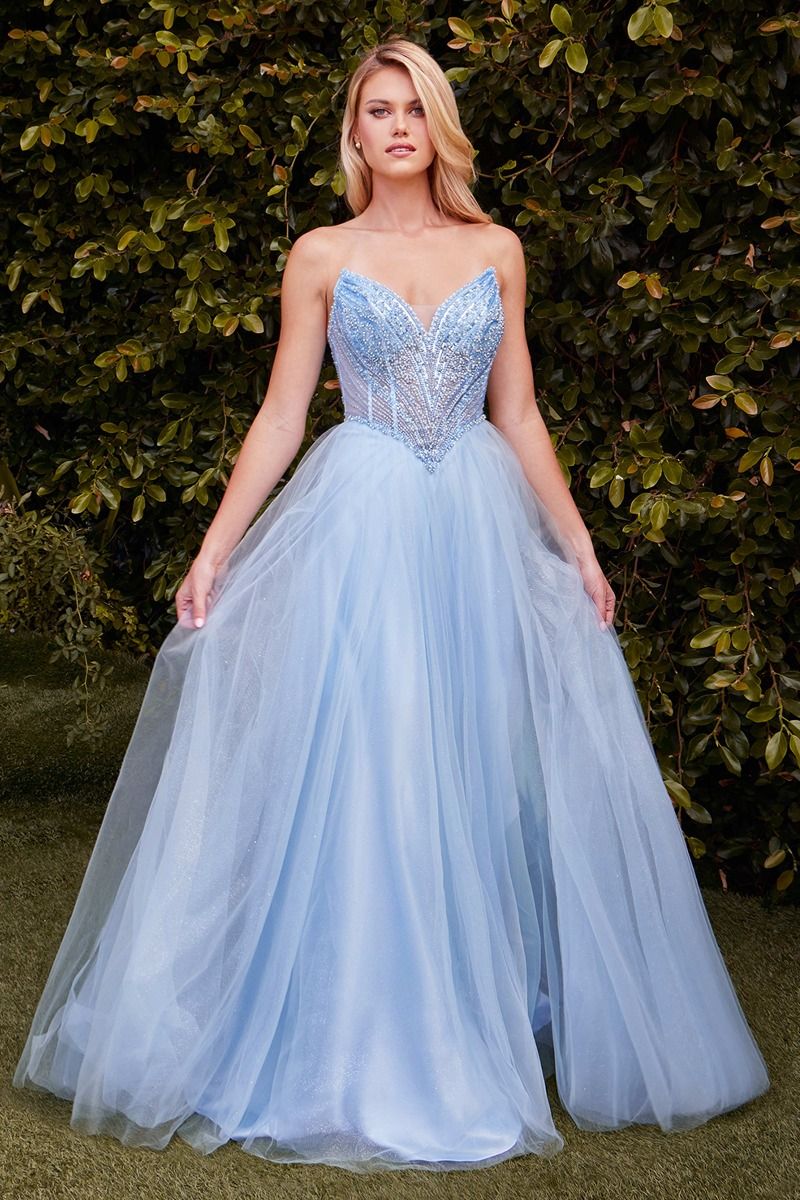 LaDivine CC415 Long A Line Formal Prom Beaded Dress
