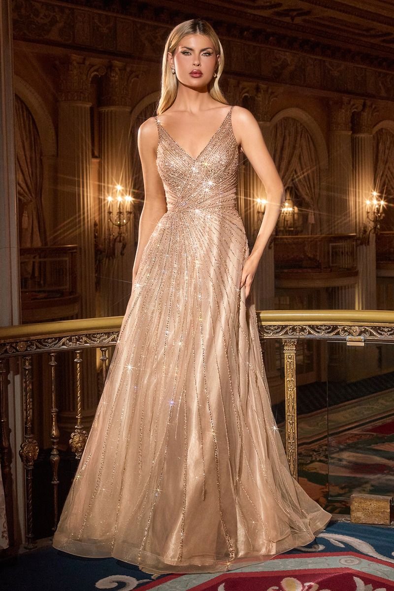 LaDivine CC474 Beaded Long Formal A Line Prom Dress