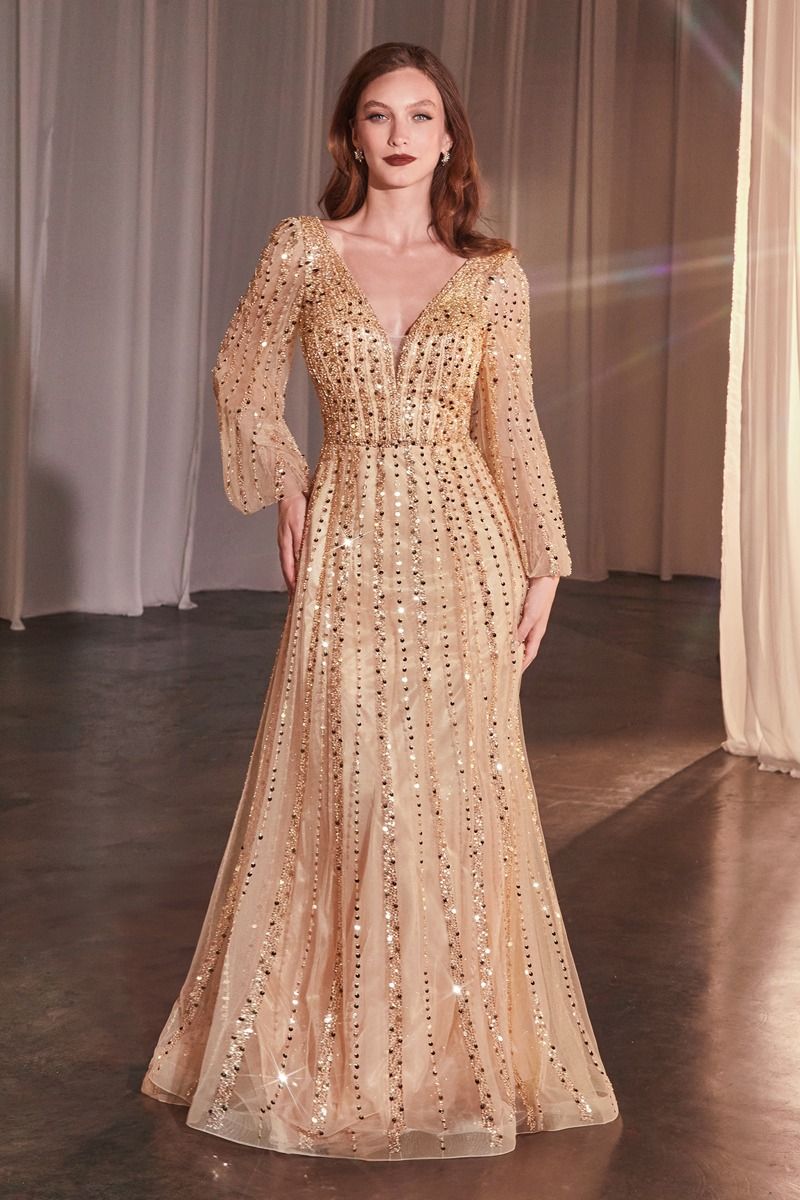 LaDivine CD0240 Long Formal Beaded Mother of the Bride Dress