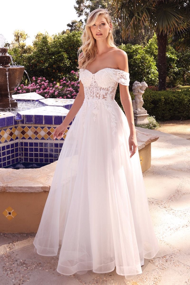 LaDivine CD961W Bridal Gown Long Lace A Line Wedding Dress