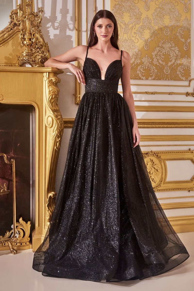 Ladivine CD996 Long Layered Glittered Black Wedding Dress