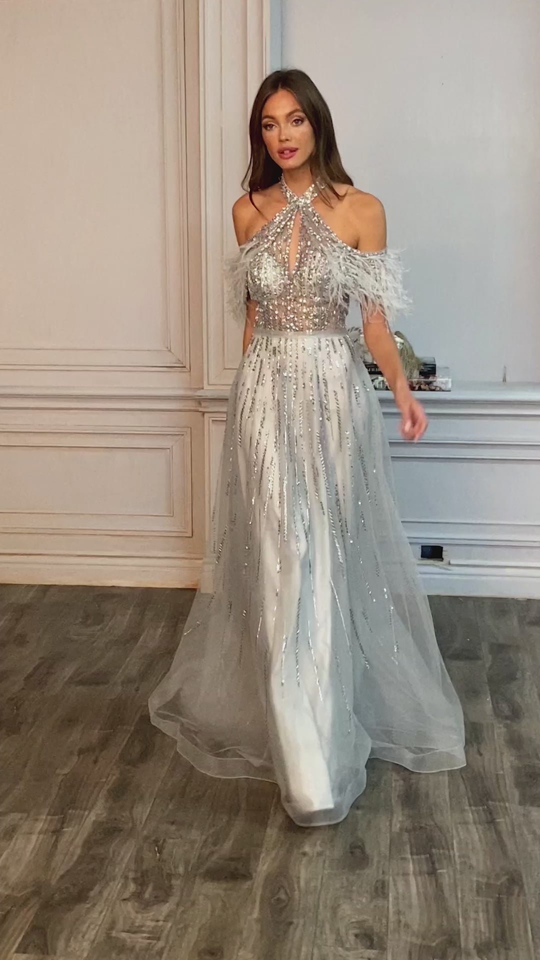 Andrea & Leo A1023 Feather Prom Long Dress