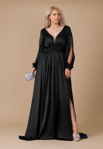 Long Open Sleeve Satin Formal Mother of the Bride Dress The Dress Outlet Long Open Sleeve Satin Formal Mother of the Bride Dress The Dress Outlet