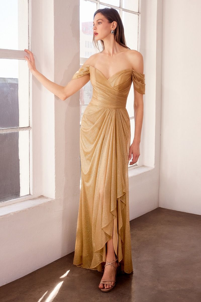 LaDivine T604 Glitter Long Prom Formal Ruffle Dress