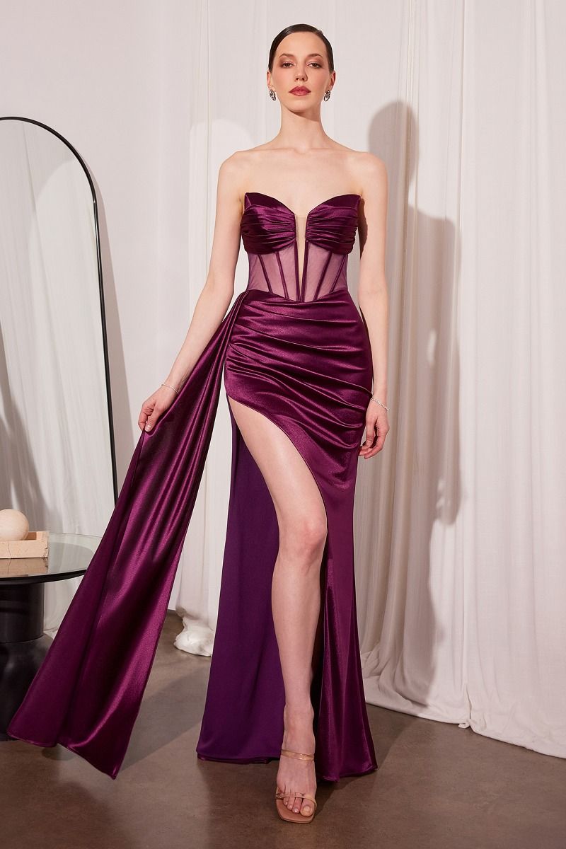 LaDivine T811 Long Slit Formal Prom Dress