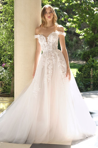 Andrea & Leo WL057 Long Floral Lace Applique A Line Wedding Dress - Off White/Nude / 8 Andrea & Leo WL057 Long Floral Lace Applique A Line Wedding Dress - Off White/Nude / 8
