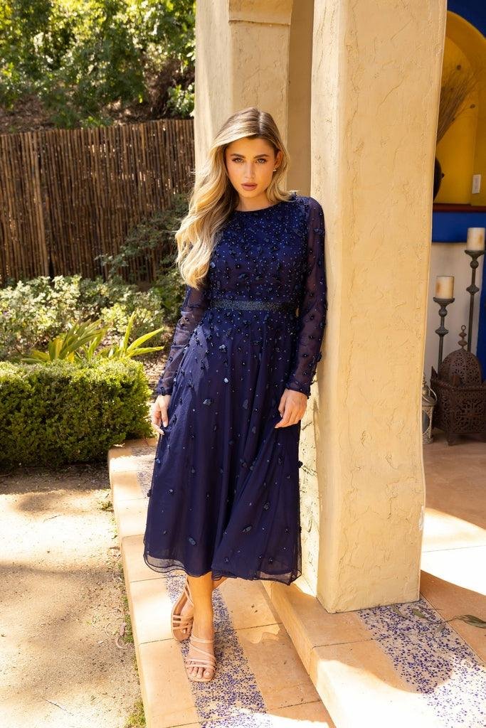 Primavera Couture Long Sleeve Tea Length Dress 11072 - The Dress Outlet