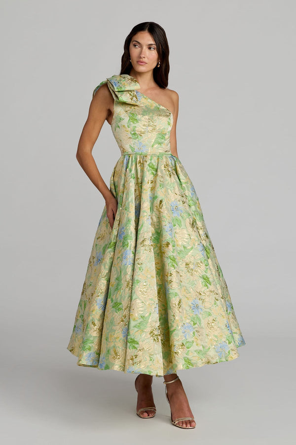 One-Shoulder Tea-Length Embroidered Silk Gala Ball Gown Mac Duggal 69160