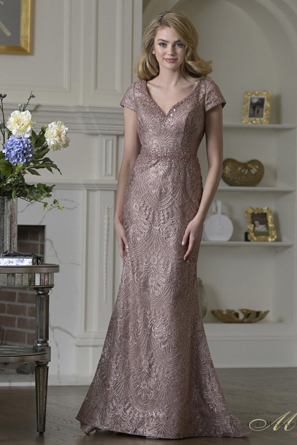 V-Neck Floor-Length Lace Formal Sheath Rina di Montella RD3532