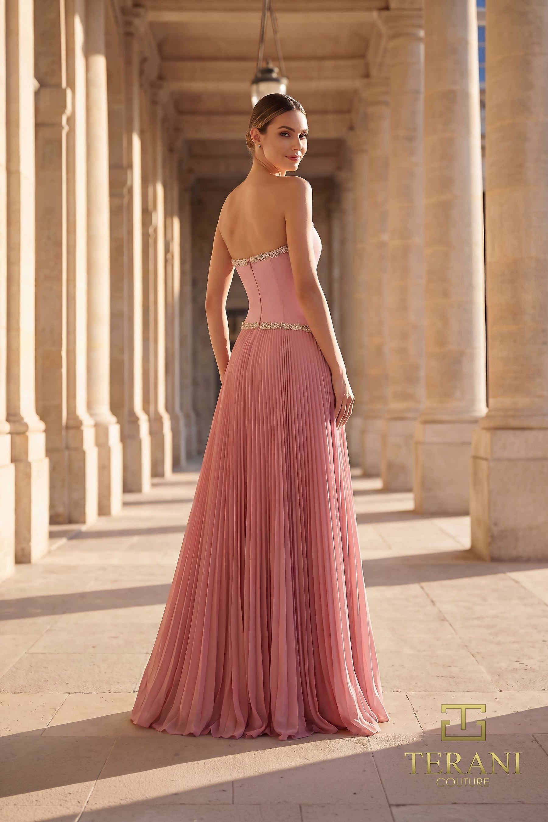 Strapless Straight Neck Floor-Length Chiffon Formal Sheath/Column Terani Couture 262E7352