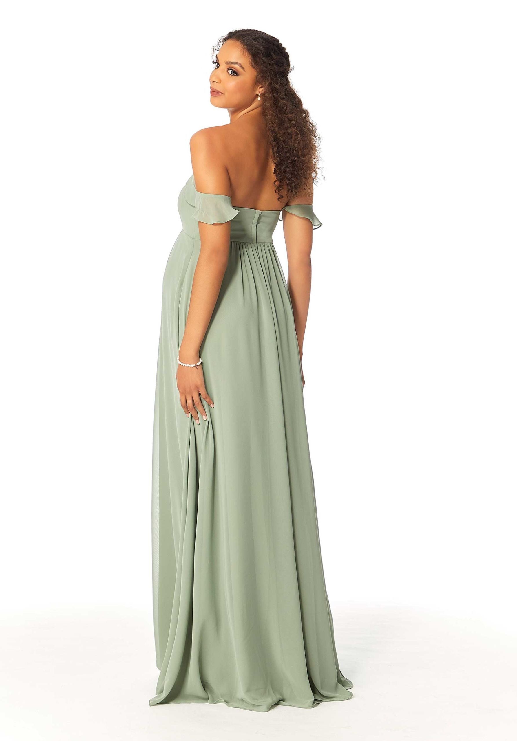 Formal Dresses Evening Long Ruffle Formal A Line Dress MGNY Madeline Gardner New York 14111 Moss