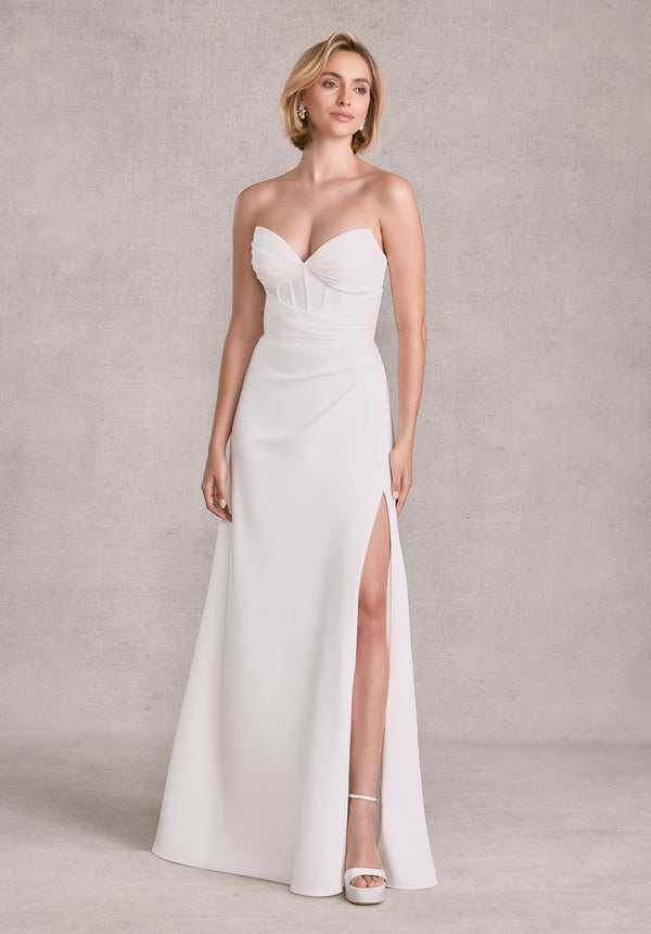 MGNY Madeline Gardner New York 15102 Long Corset Simple A Line Wedding Dress