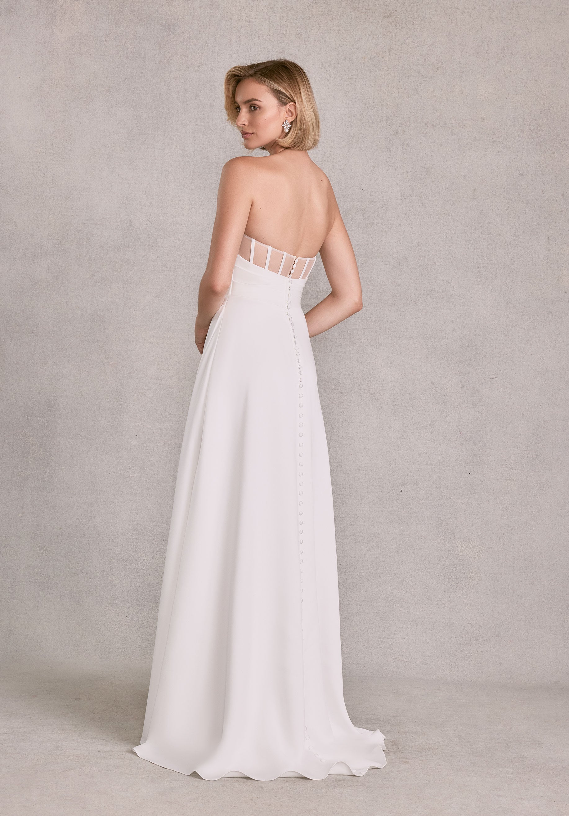 MGNY Madeline Gardner New York 15102 Long Corset Simple A Line Wedding Dress