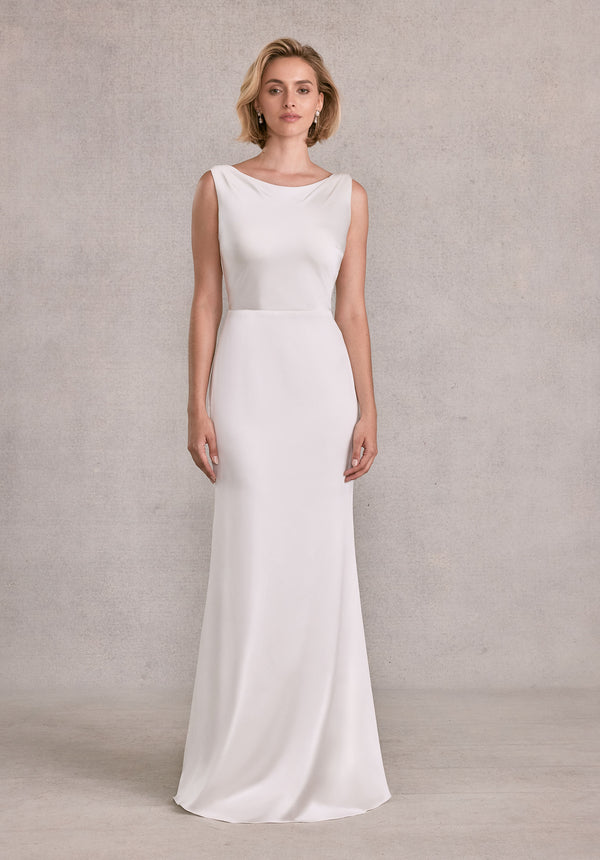 MGNY Madeline Gardner New York 15107 Fitted Long Simple Cowl Back Wedding Dress