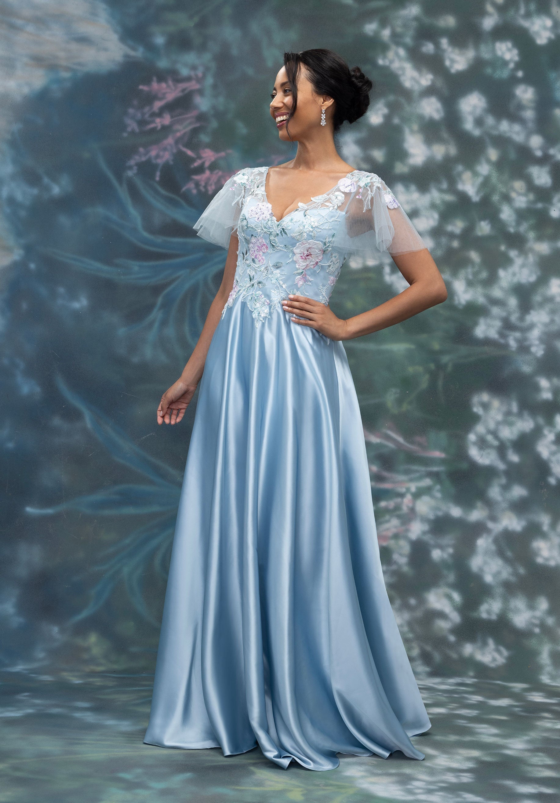 MGNY Madeline Gardner New York 2070006 Long Floral Mother of the Bride Dress - Powder Blue / 18 MGNY Madeline Gardner New York 2070006 Long Floral Mother of the Bride Dress - Powder Blue / 18