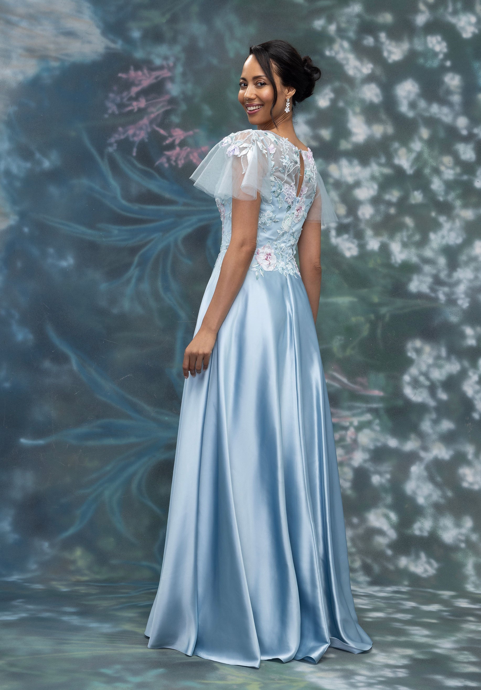 MGNY Madeline Gardner New York 2070006 Long Floral Mother of the Bride Dress - Powder Blue / 18 MGNY Madeline Gardner New York 2070006 Long Floral Mother of the Bride Dress - Powder Blue / 18
