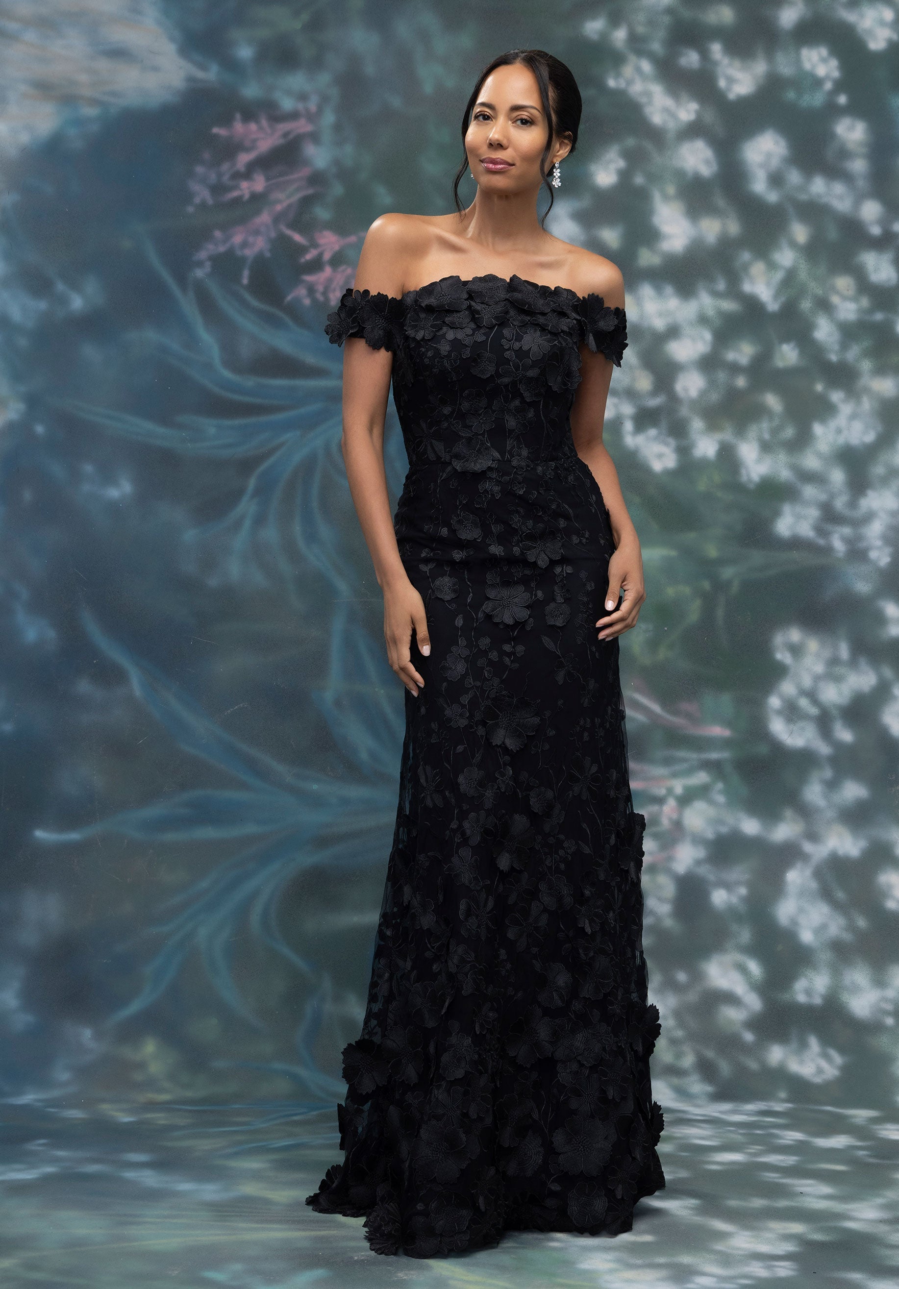 Formal Dresses 3D Floral Long Formal Dress Black
