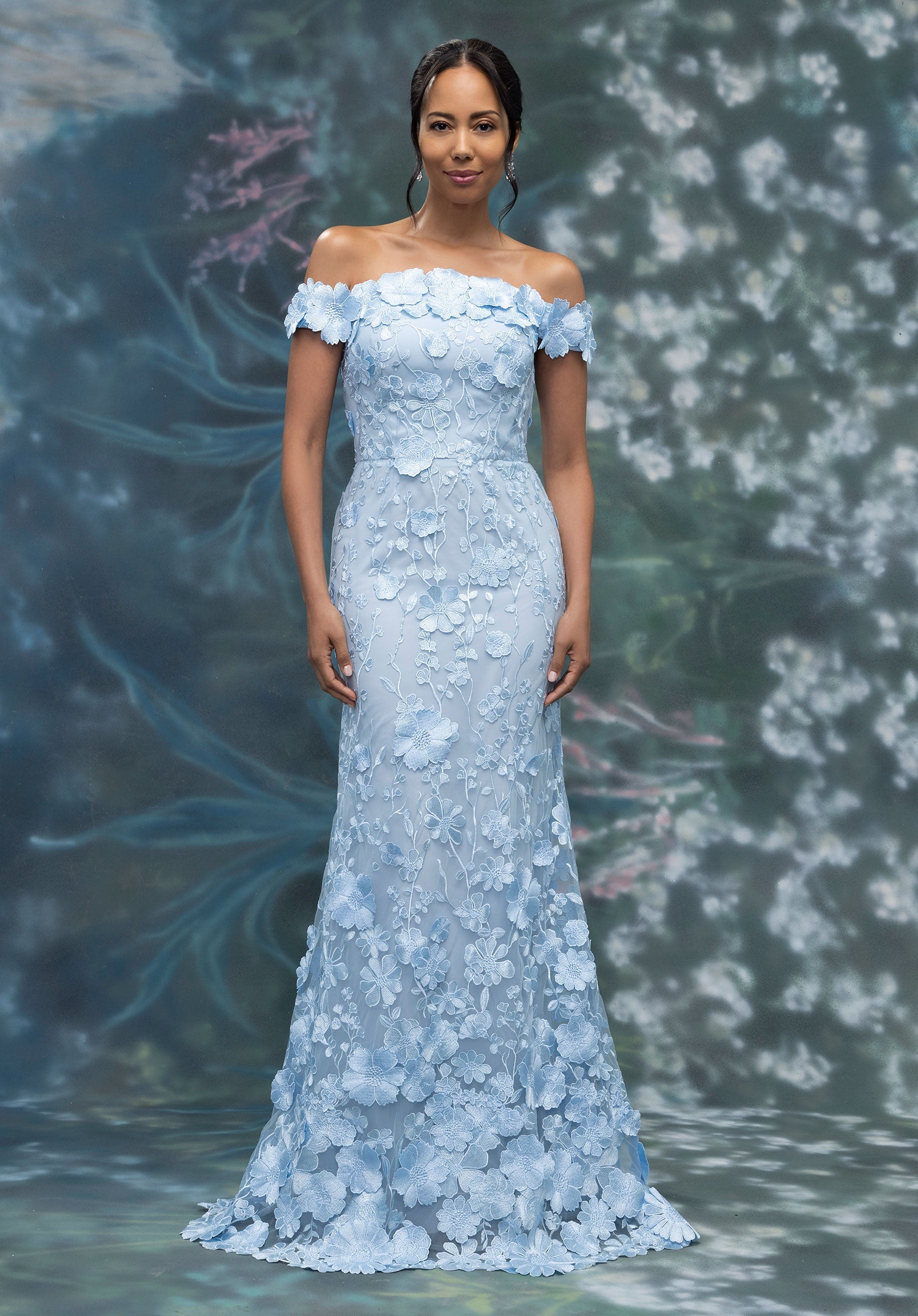 Formal Dresses 3D Floral Long Formal Dress Sky Blue