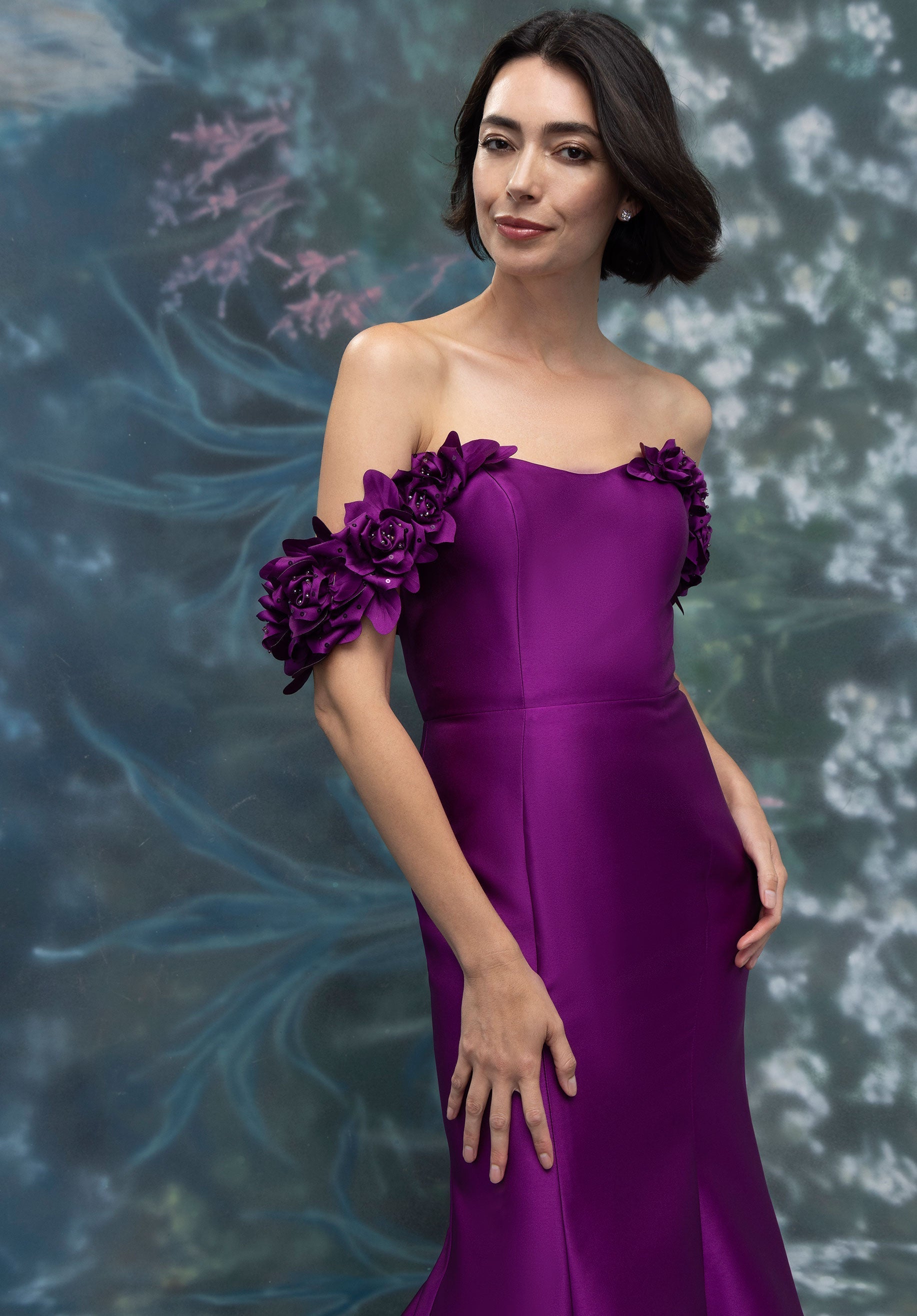 Prom Dresses Floral Long Formal Mermaid Prom Dress Magenta