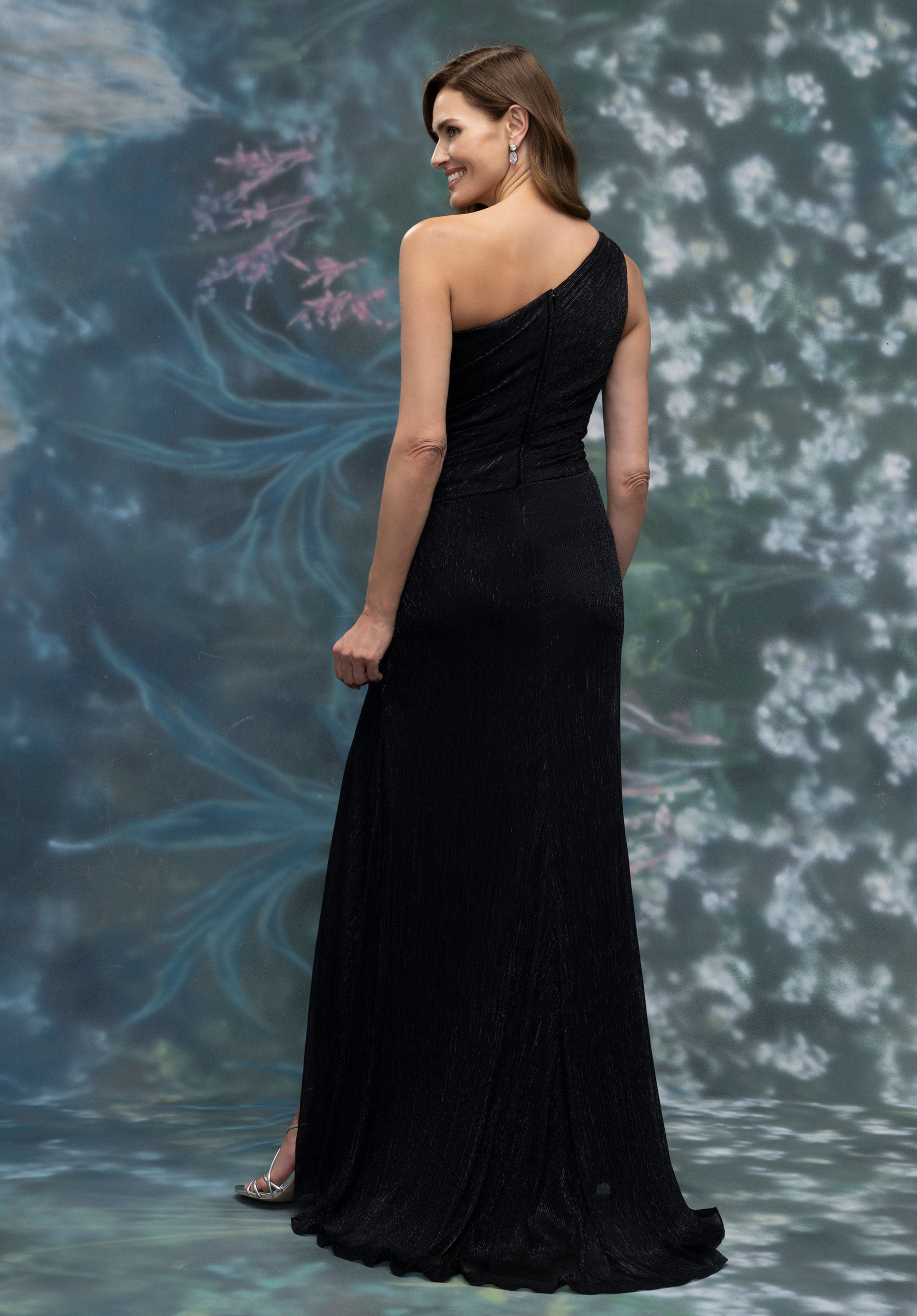 Formal Dresses Ruffle Metallic Long Formal Dress Black