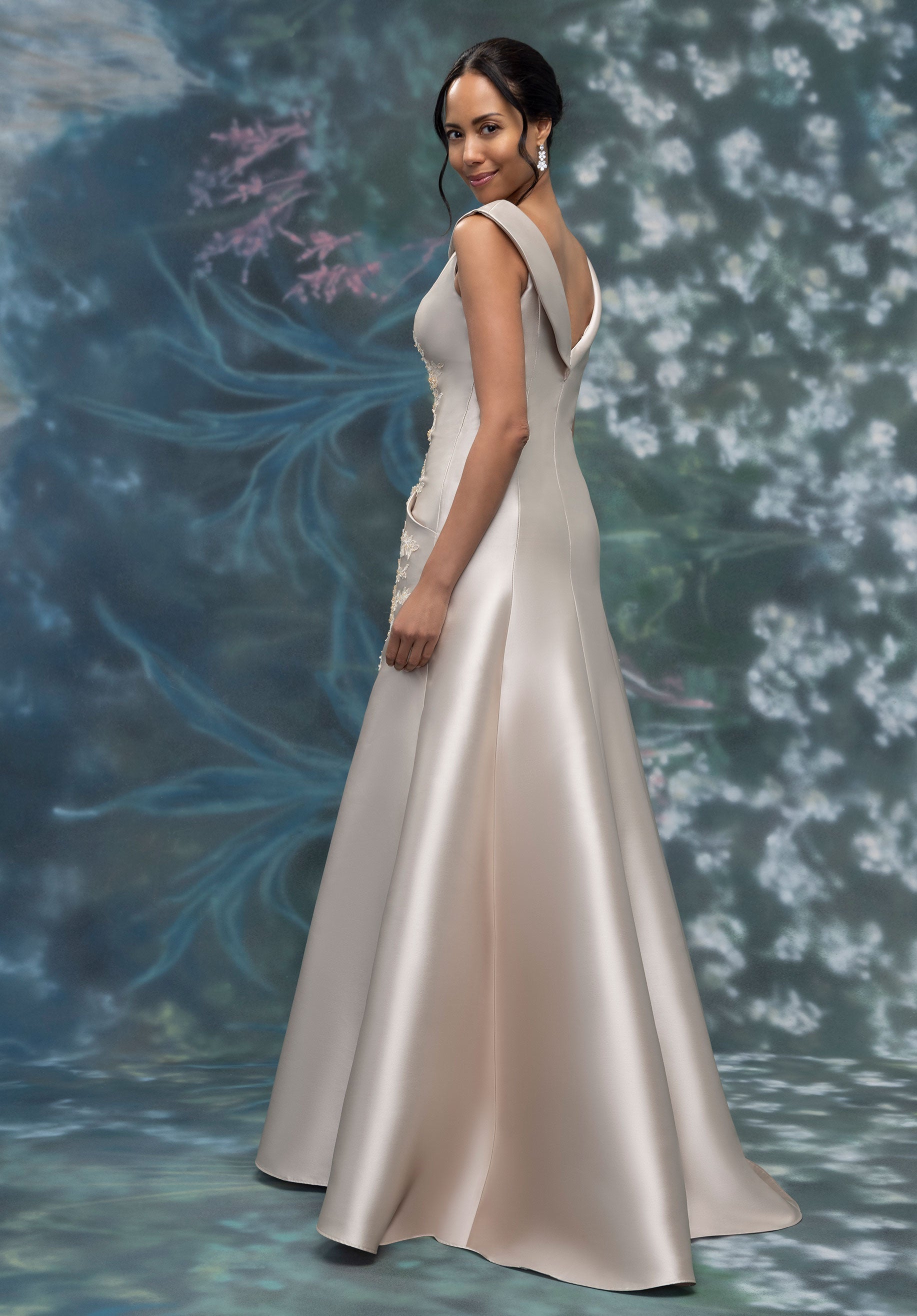 MGNY Madeline Gardner New York 2070030 Beaded A Line Long Formal Dress - Silver / 14