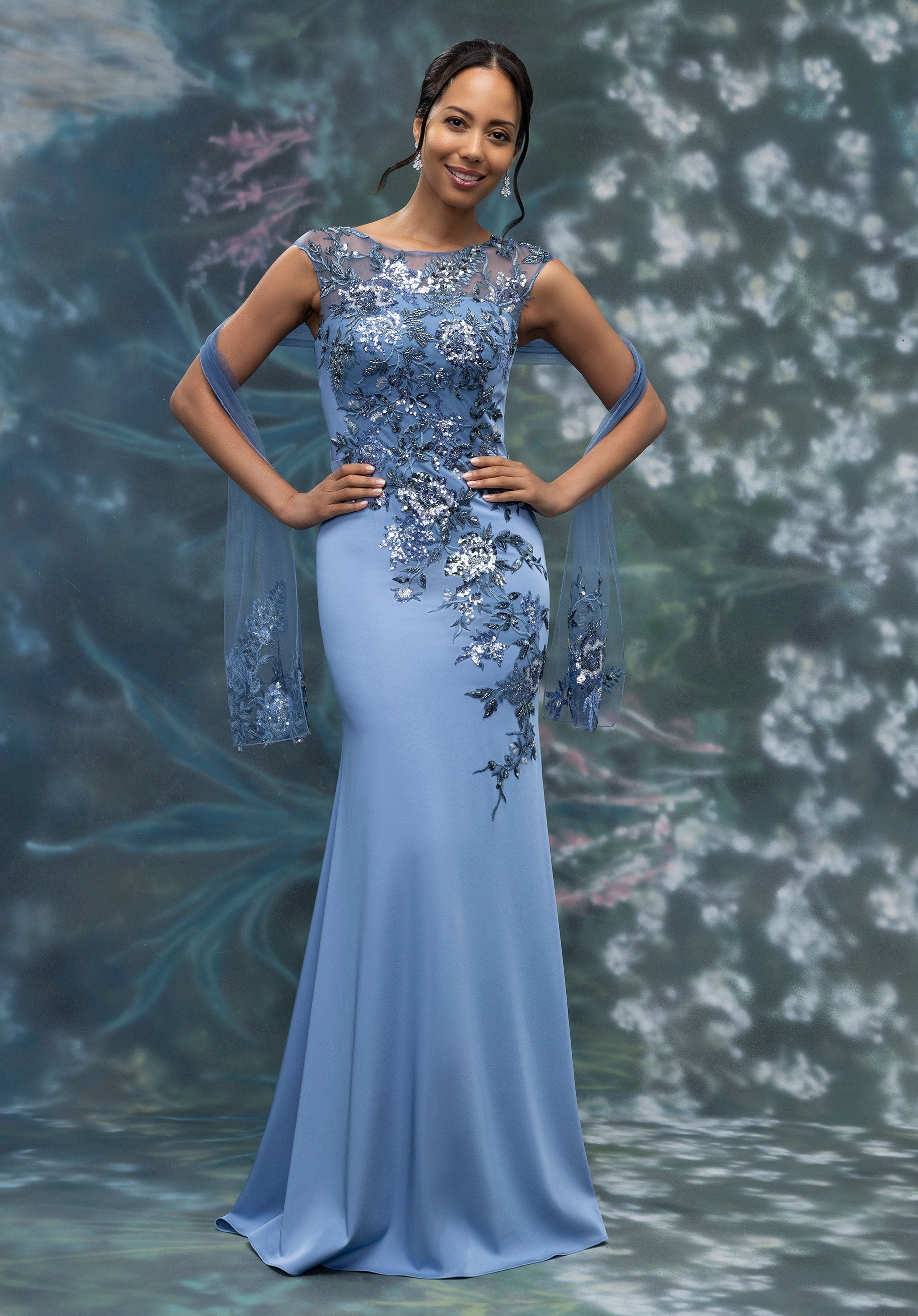 MGNY Madeline Gardner New York 2070032 Floral Beaded Long Formal Dress