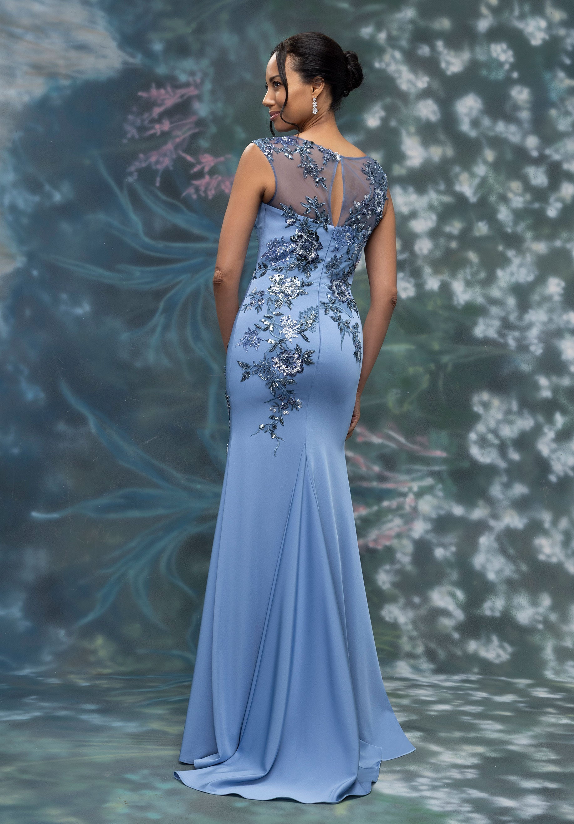Formal Dresses Floral Beaded Long Formal Dress Navy