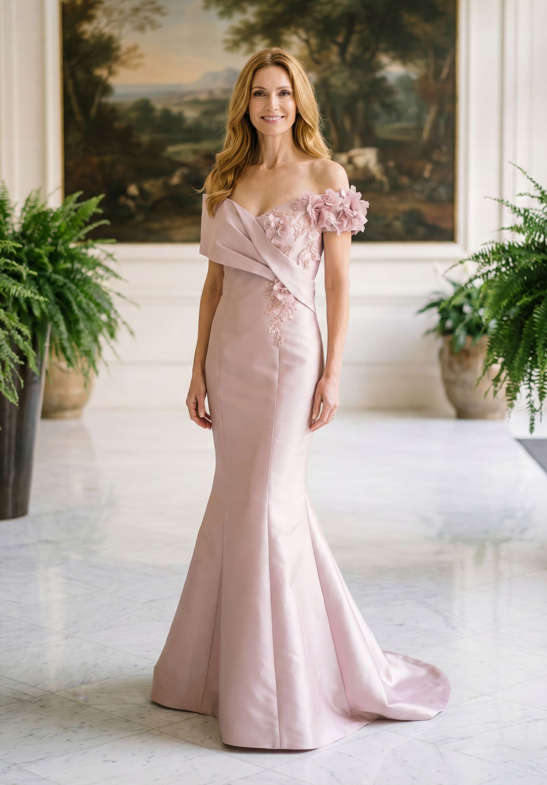 Off-the-Shoulder Floor-Length Satin Formal Mermaid MGNY 2070036