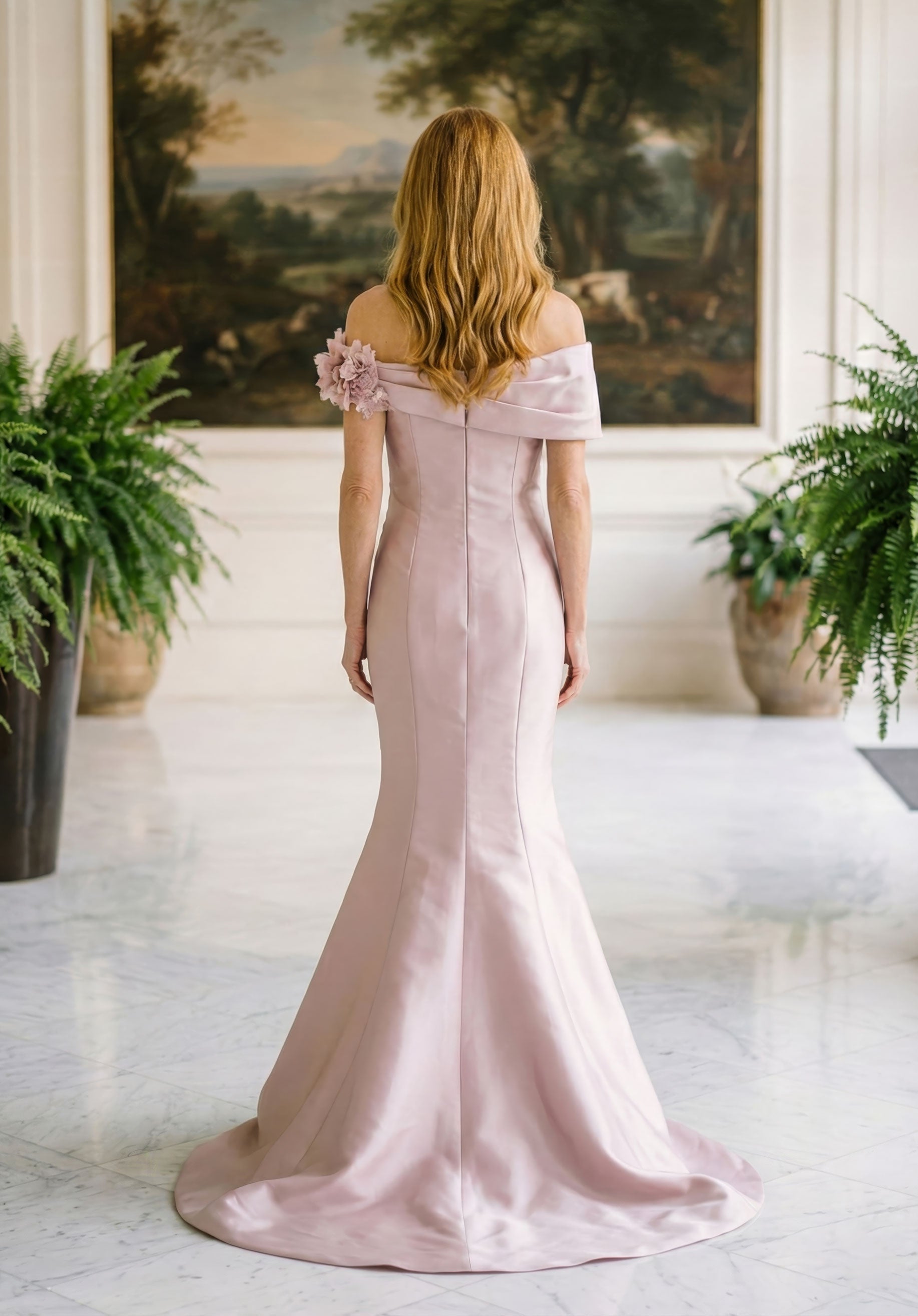 Off-the-Shoulder Floor-Length Satin Formal Mermaid MGNY 2070036