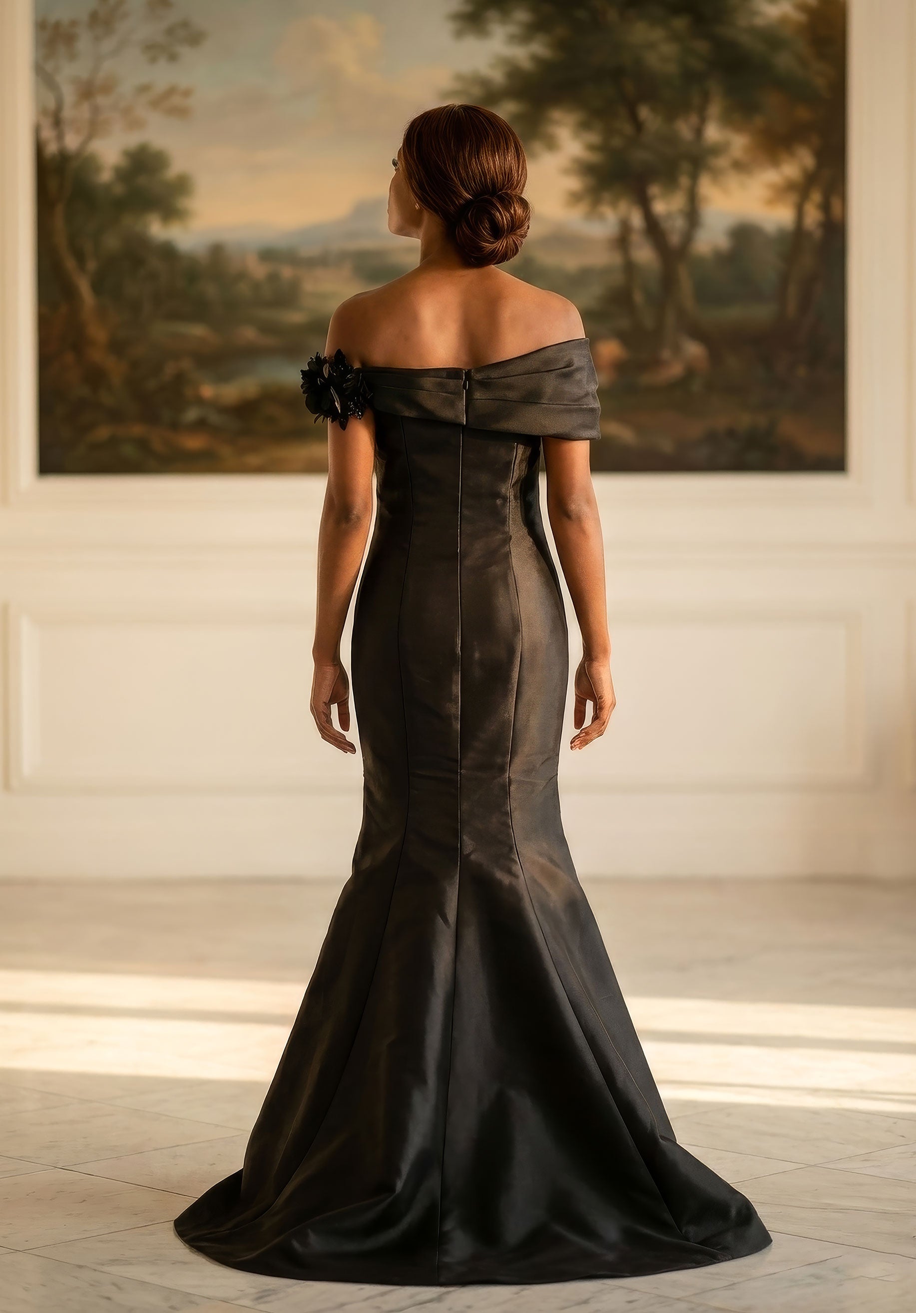 Off-the-Shoulder Floor-Length Satin Formal Mermaid MGNY 2070036