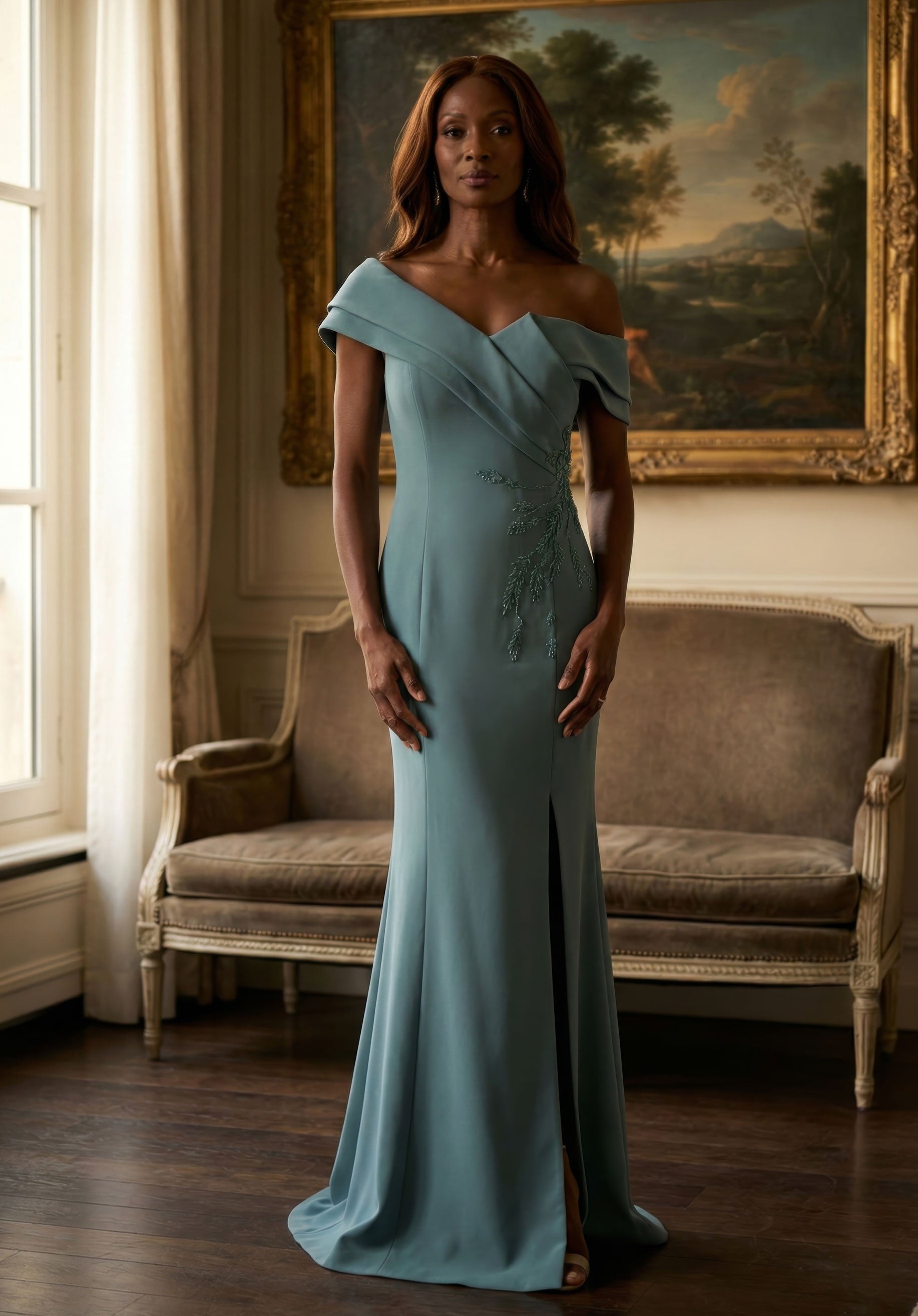 Off-the-Shoulder Floor-Length Satin Prom Mermaid MGNY 2070039