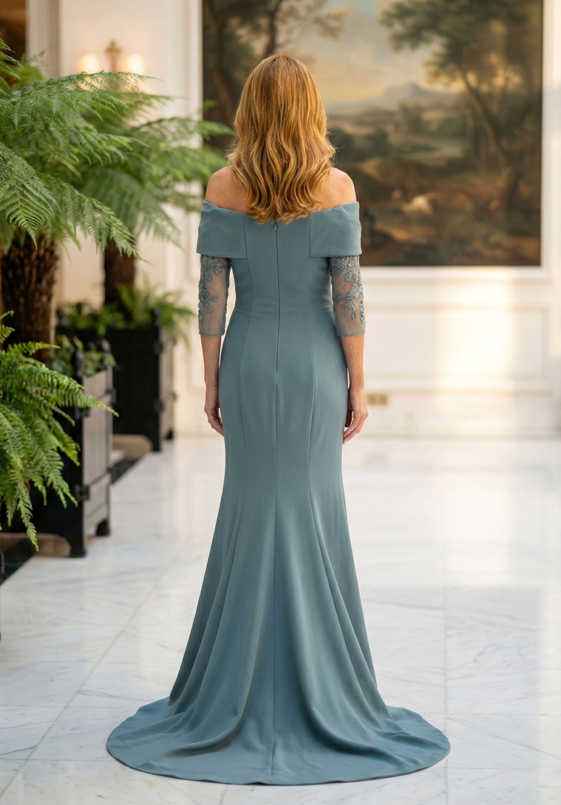 Off-the-Shoulder Floor-Length Satin Formal Mermaid MGNY 2070040