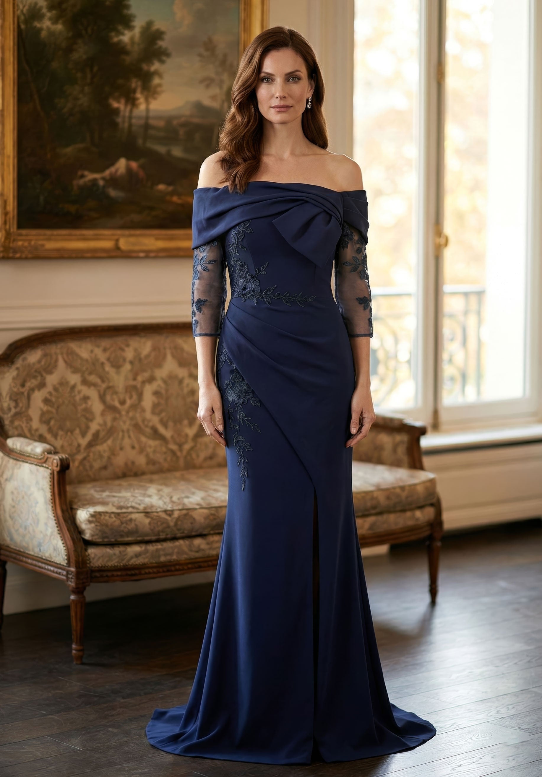 Off-the-Shoulder Floor-Length Satin Formal Mermaid MGNY 2070040
