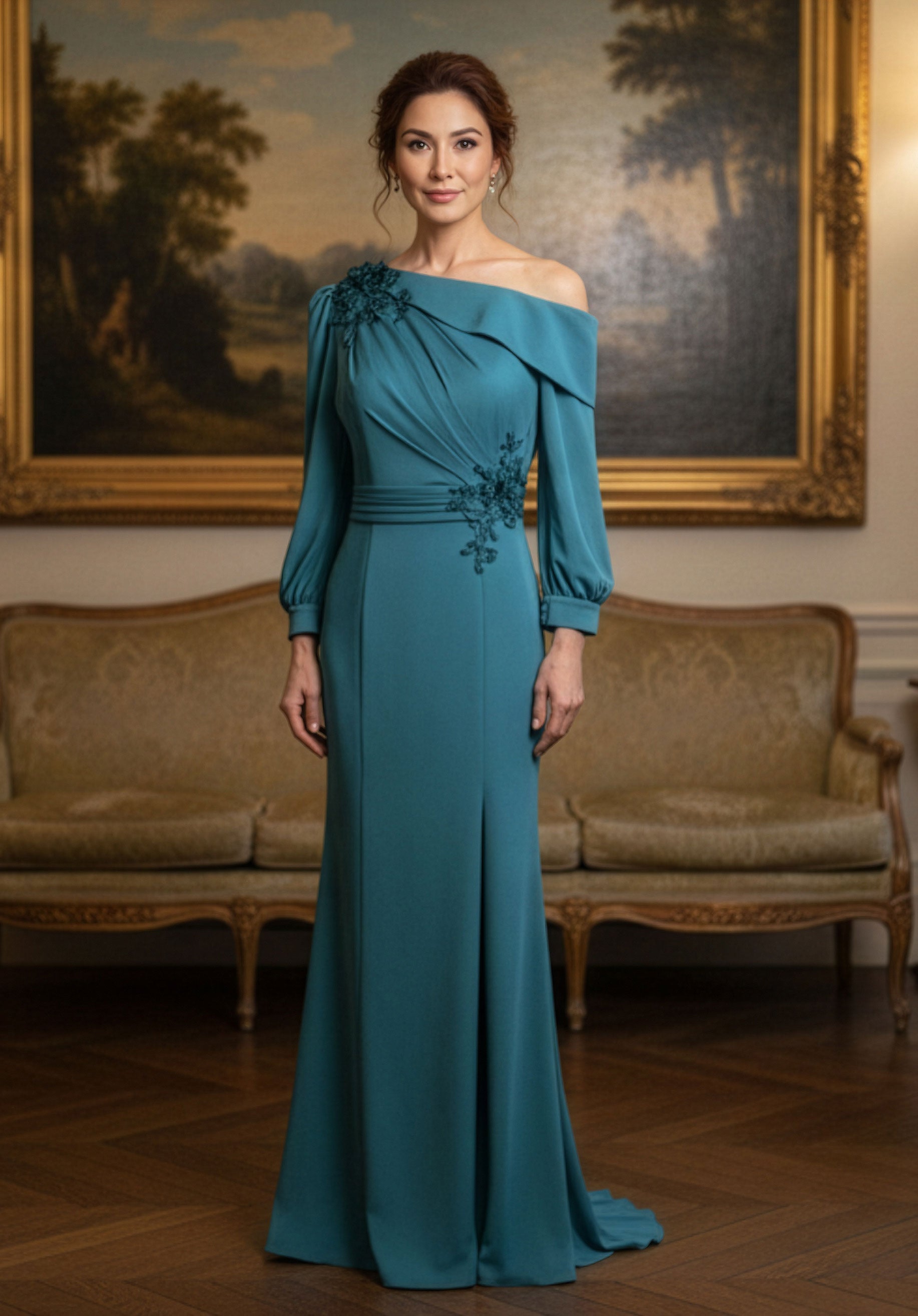 Off-the-Shoulder Floor-Length Jersey Evening Mermaid MGNY 2070041O