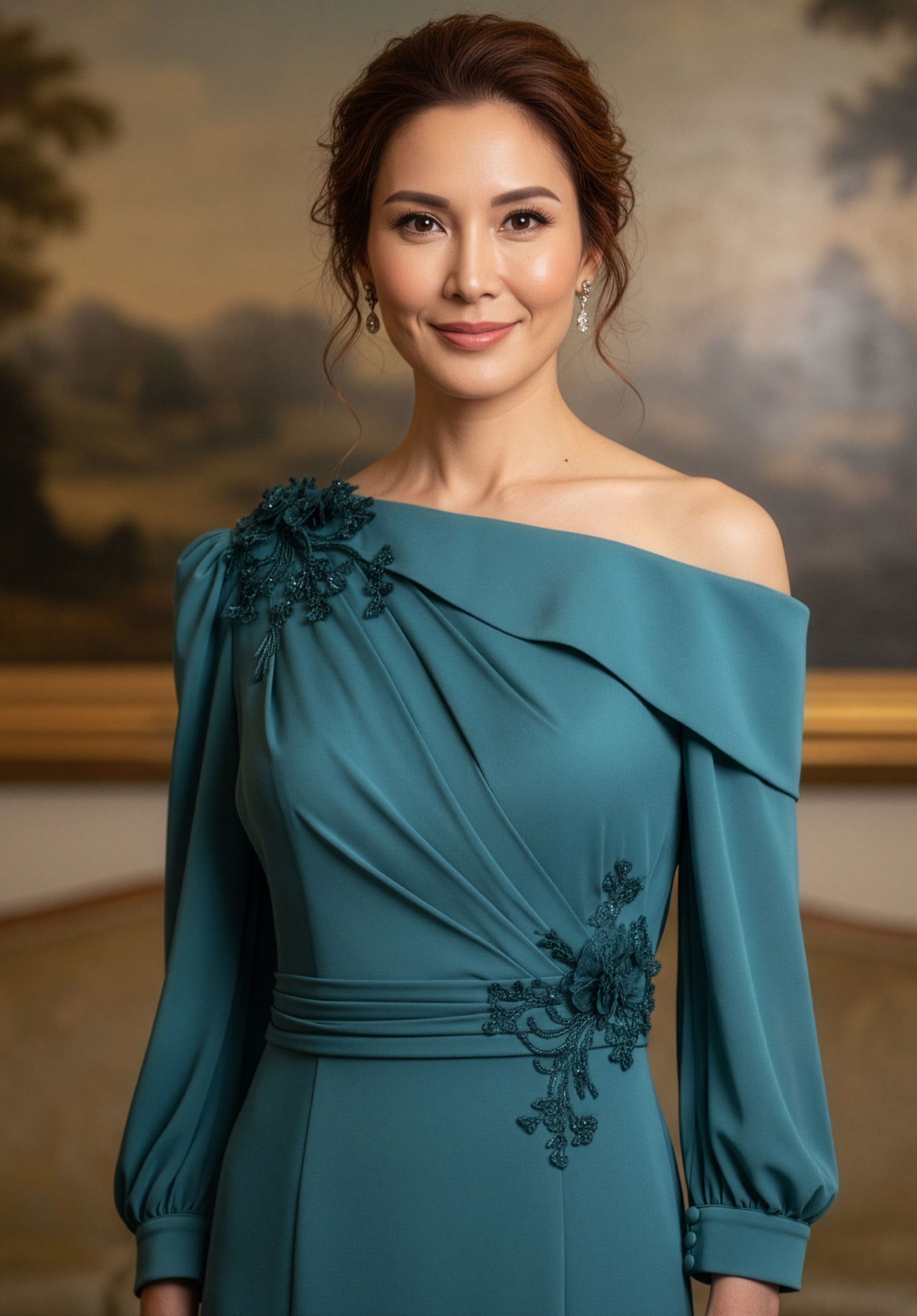 Off-the-Shoulder Floor-Length Jersey Evening Mermaid MGNY 2070041