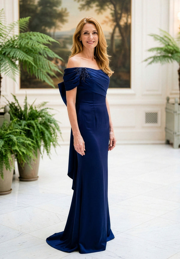 Off-the-Shoulder Floor-Length Jersey Formal Mermaid MGNY 2070042