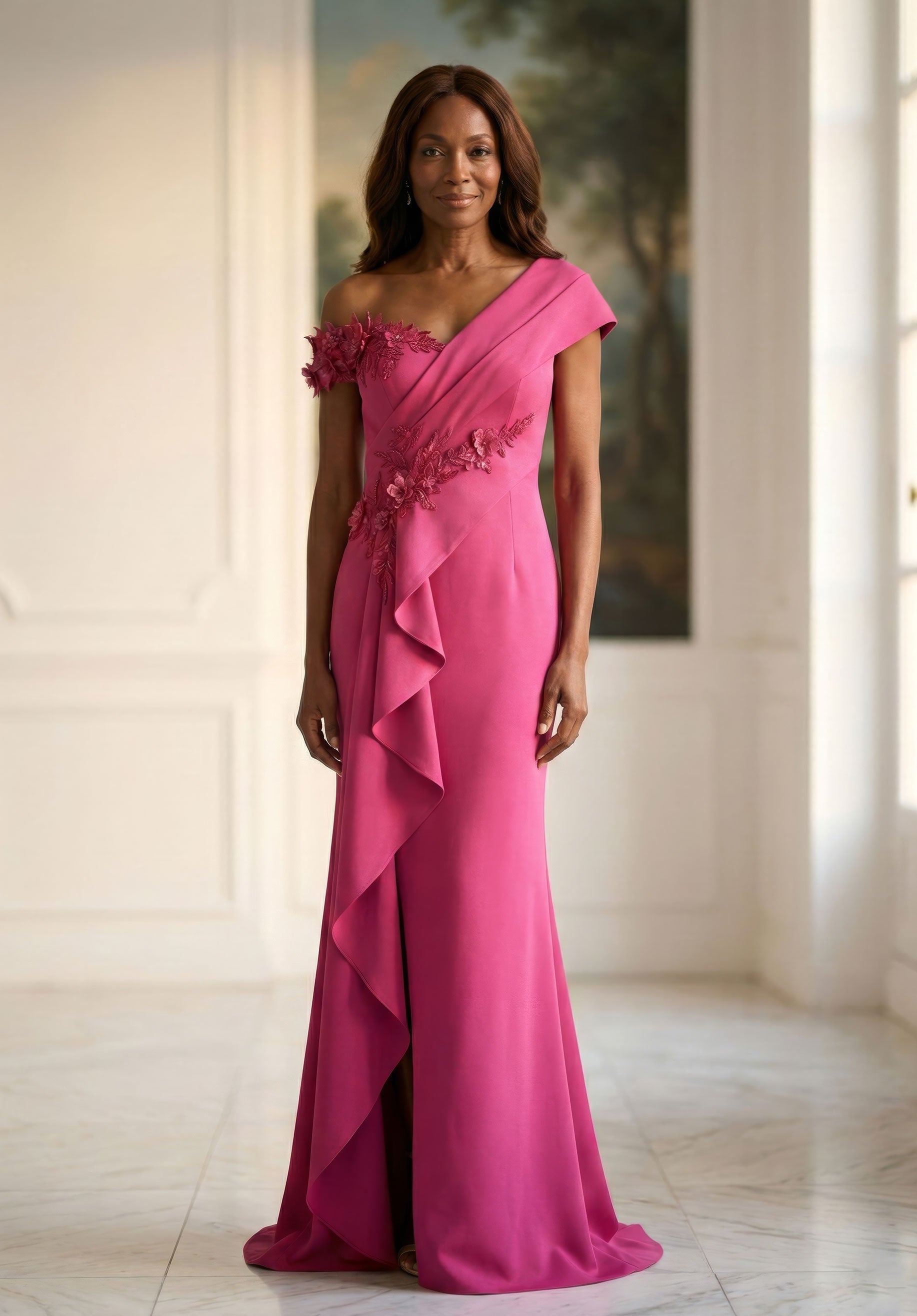 One-Shoulder Floor-Length Satin Formal Mermaid MGNY 2070045