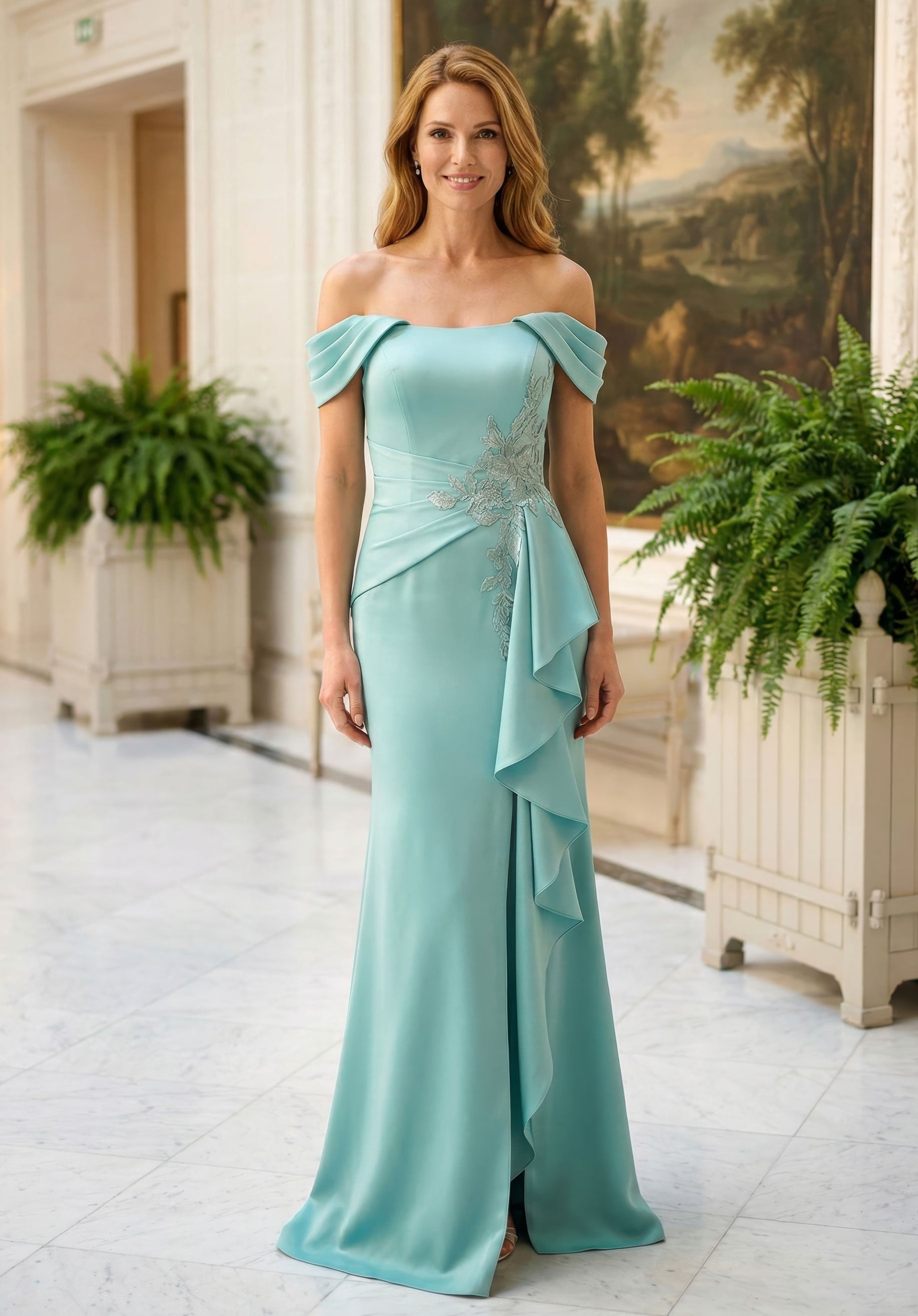 Off-the-Shoulder Floor-Length Satin Formal Mermaid MGNY 2070046