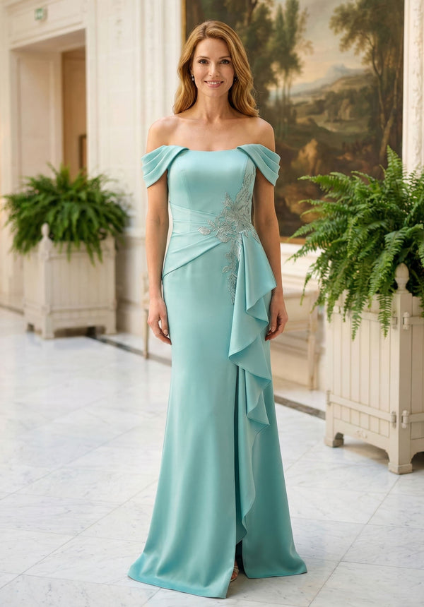 Off-the-Shoulder Floor-Length Satin Formal Mermaid MGNY 2070046