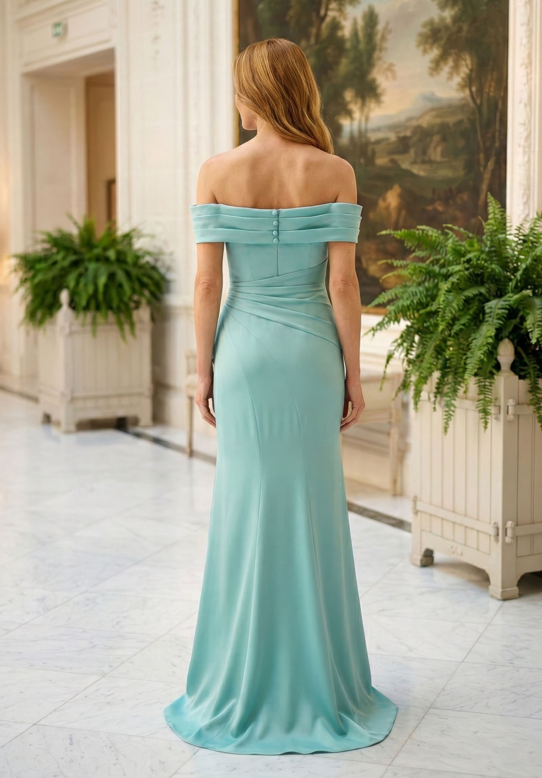 Off-the-Shoulder Floor-Length Satin Formal Mermaid MGNY 2070046