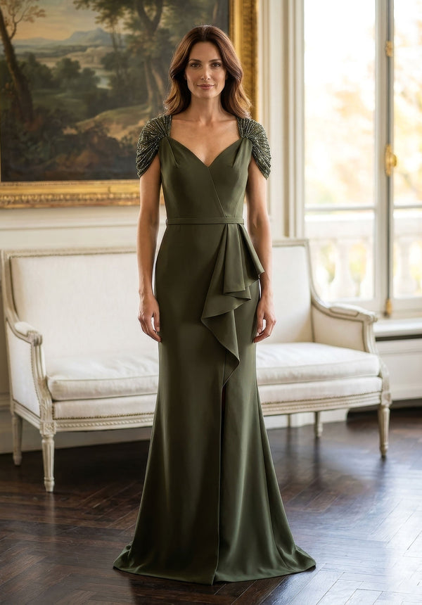 V-Neck Floor-Length Satin Formal Mermaid MGNY 2070048