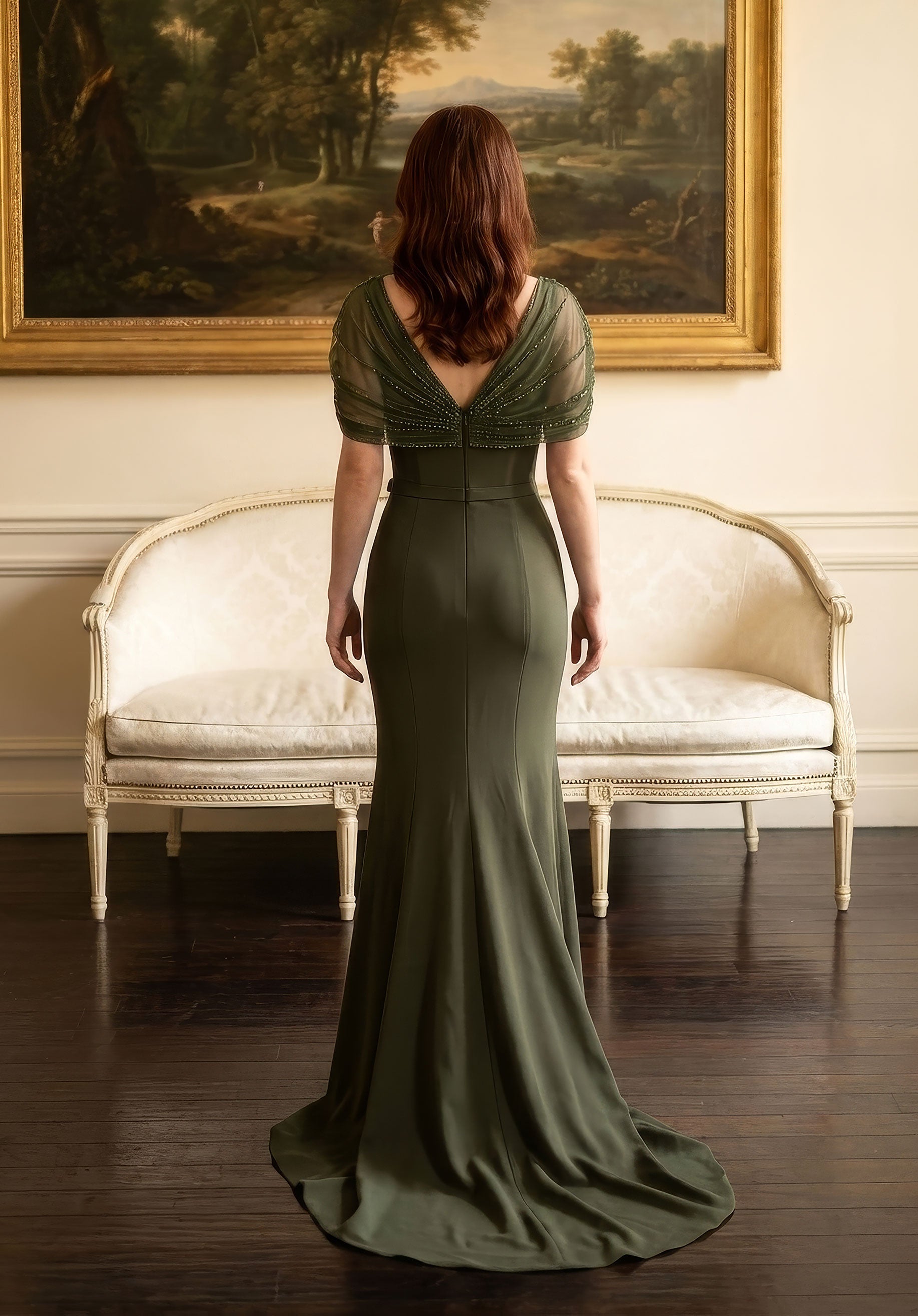 V-Neck Floor-Length Satin Formal Mermaid MGNY 2070048