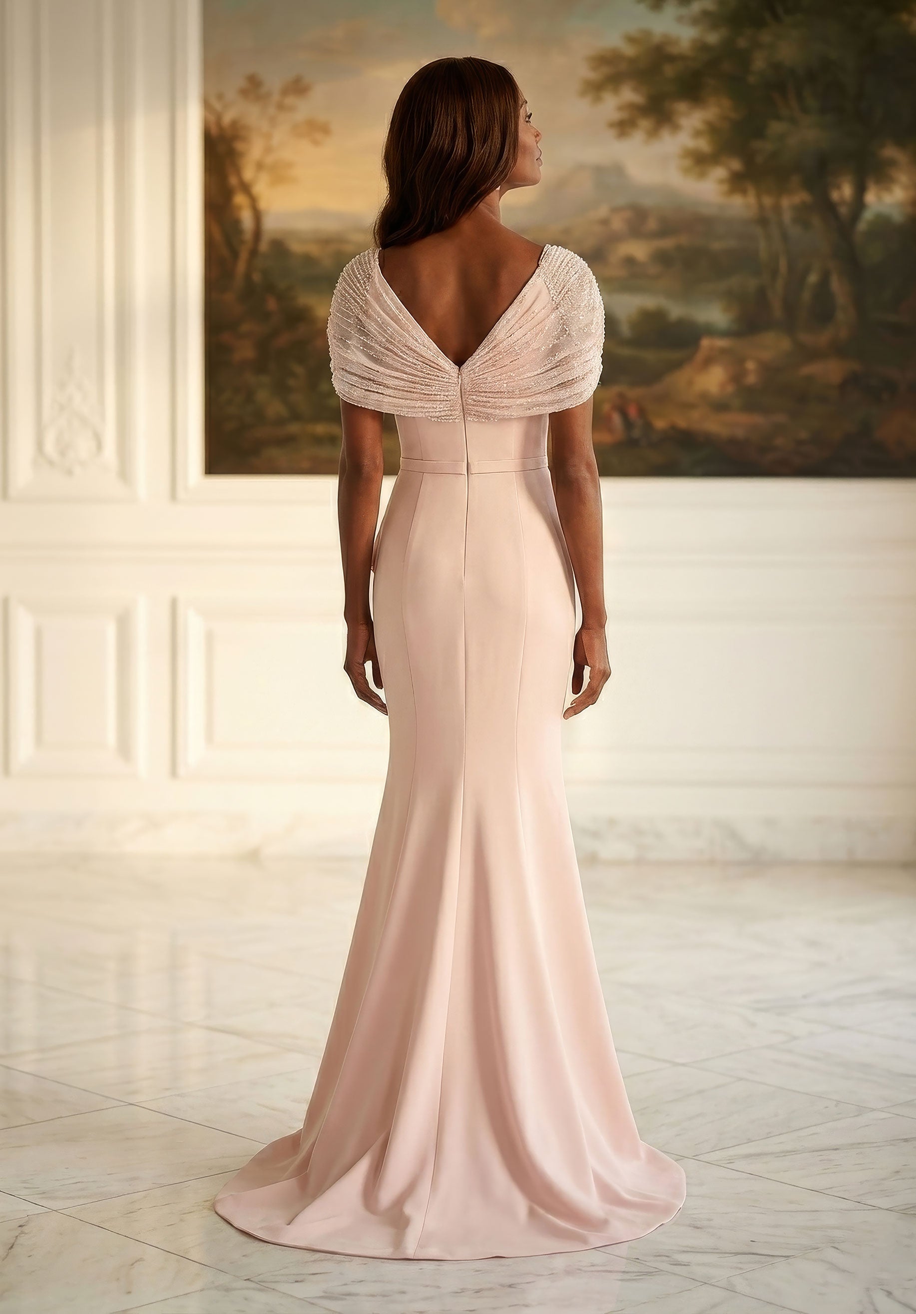 V-Neck Floor-Length Satin Formal Mermaid MGNY 2070048