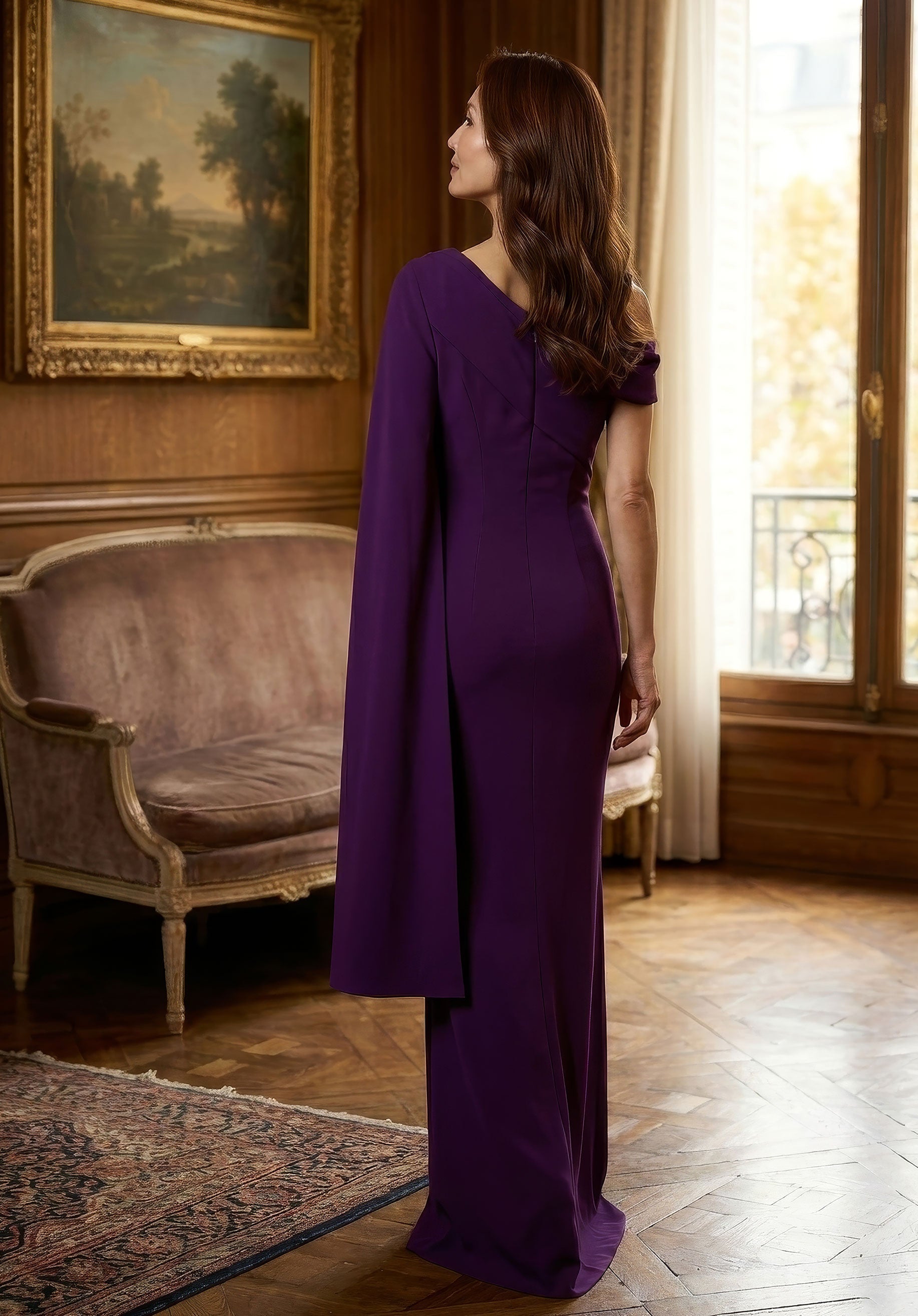 Off-the-Shoulder Floor-Length Jersey Formal Sheath MGNY 2070051