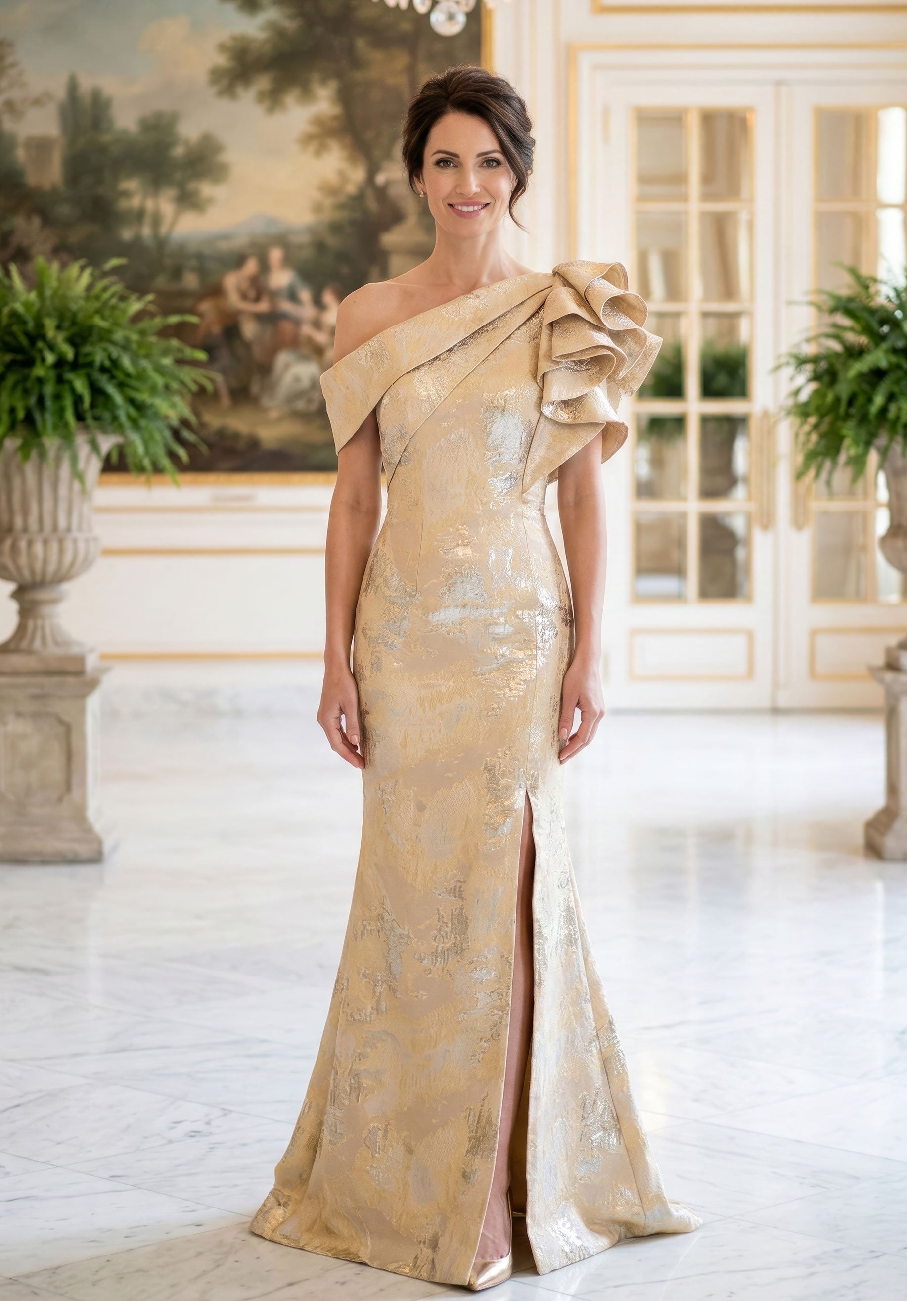 One-Shoulder Floor-Length Satin Formal Mermaid MGNY 2070052