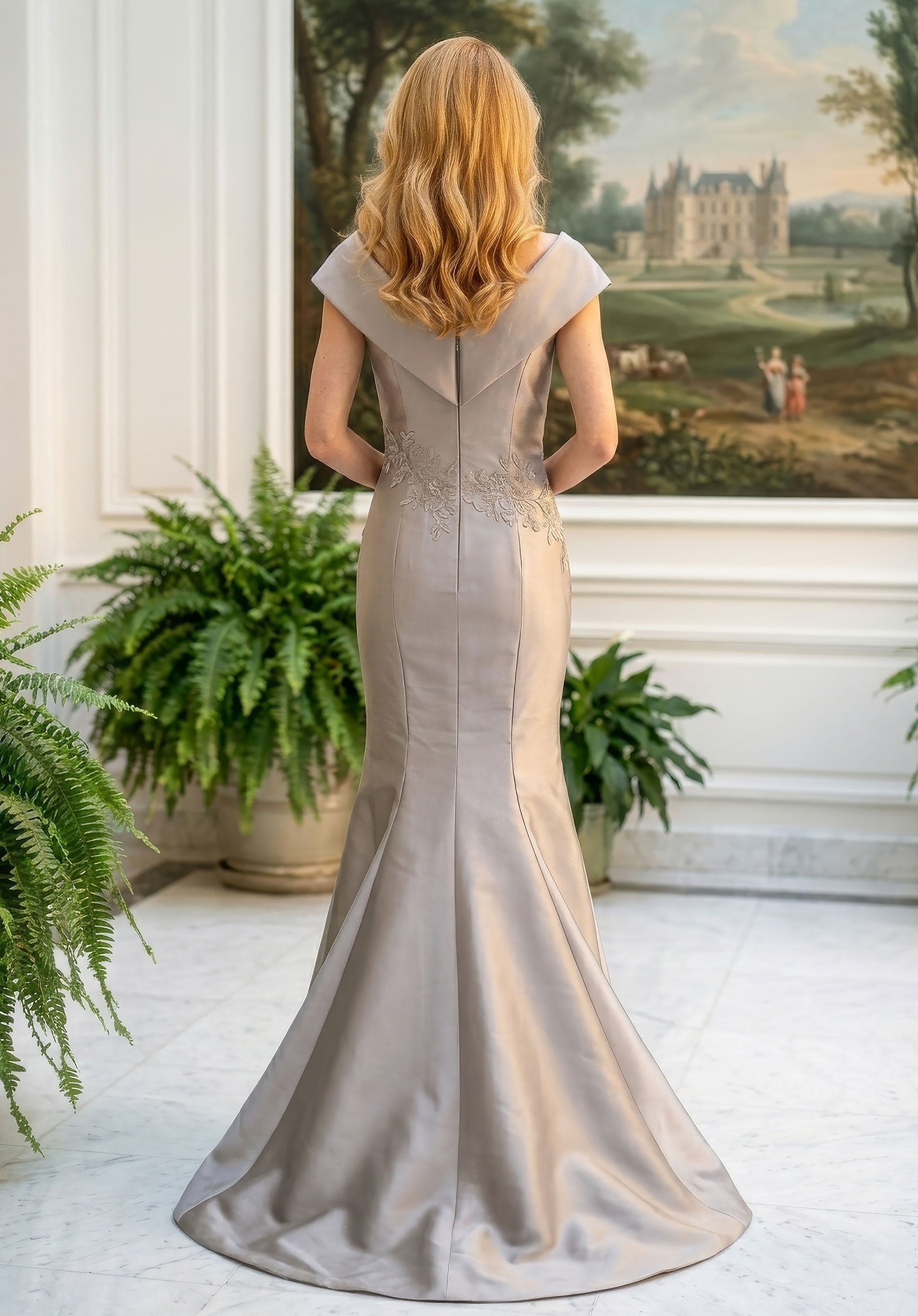 V-Neck Floor-Length Satin Formal Mermaid MGNY 2070053