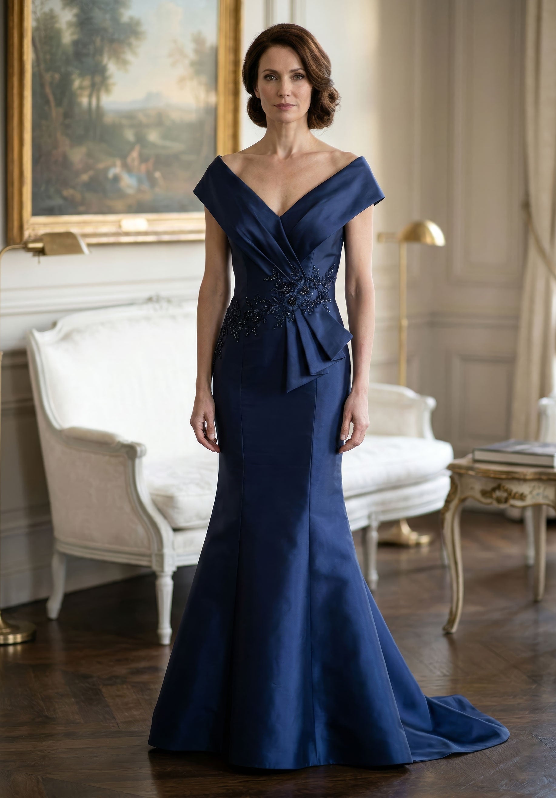 V-Neck Floor-Length Satin Formal Mermaid MGNY 2070053